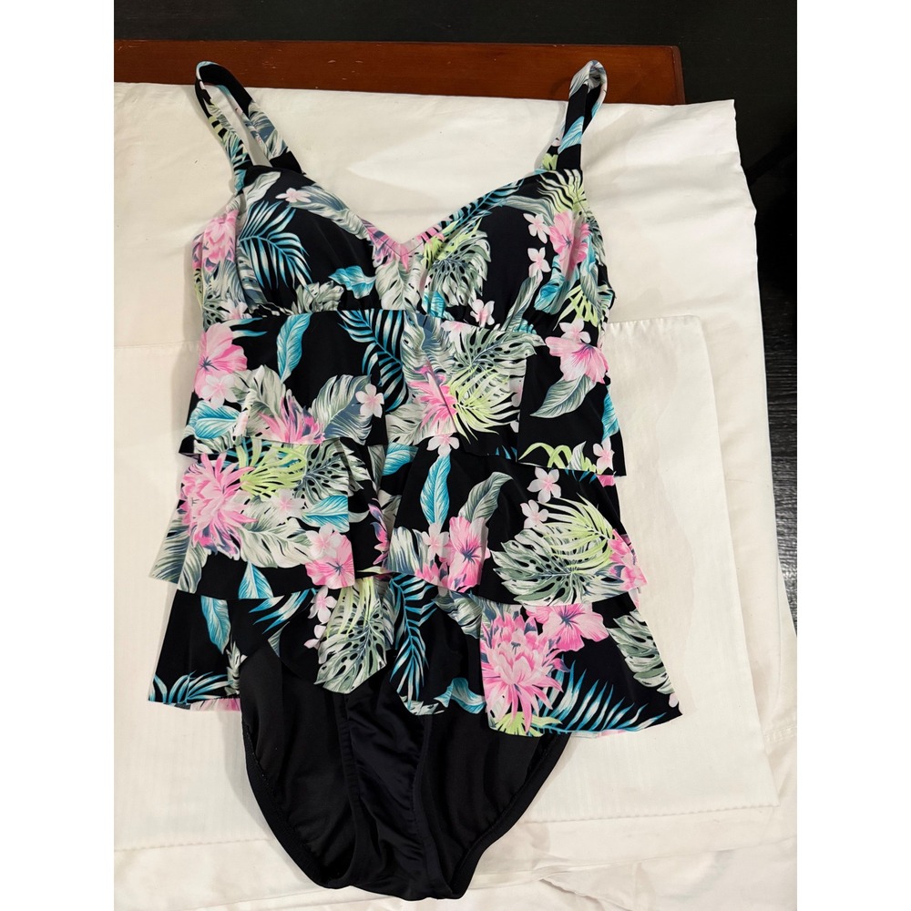 Bal Harbour Swimwear Womens Tropical Floral Ruffle Tiered One Piece Swimsuit‎ 12